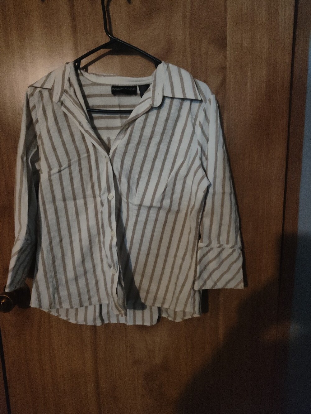 Arianne White Button-Down Shirt with Tan Stripes